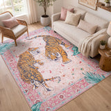 Covaba wild tiger area rug in blush clay, styled in a room setting, view 6