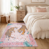 Covaba wild tiger area rug in blush clay, styled in a room setting, view 7