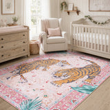 Covaba wild tiger area rug in blush clay, styled in a room setting, view 5
