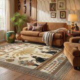 Covaba ancient egyptian revival cat area rug in warm beige, styled in a room setting, view 2