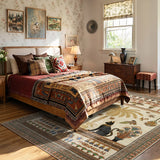 Covaba ancient egyptian revival cat area rug in warm beige, styled in a room setting, view 5