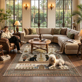 Covaba ancient egyptian revival cat area rug in warm beige, styled in a room setting, view 3