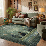 Covaba ancient egyptian revival cat area rug in fern green, styled in a room setting, view 2