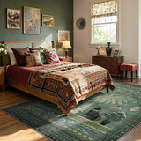 Covaba ancient egyptian revival cat area rug in fern green, styled in a room setting, view 3