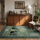 Covaba ancient egyptian revival cat area rug in fern green, styled in a room setting, view 4
