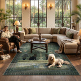 Covaba ancient egyptian revival cat area rug in fern green, styled in a room setting, view 7