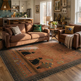 Covaba ancient egyptian revival cat area rug in faded rose, styled in a room setting