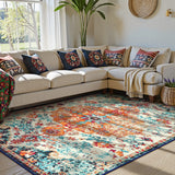 Covaba bohemian floral medallion area rug in amber clay, styled in a room setting, view 3