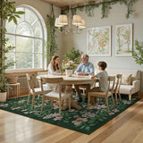 Covaba vintage botanical floral area rug in fern green, styled in a room setting, view 4