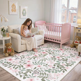 Covaba vintage botanical floral area rug in blush clay, styled in a room setting, view 3