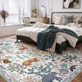 Covaba jungle animals area rug in warm beige, styled in a room setting, view 2