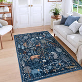 Covaba jungle animals area rug in deep navy, styled in a room setting, view 10