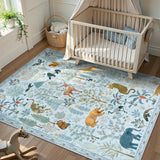 Covaba jungle animals area rug in stormy blue, styled in a room setting, view 8