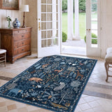 Covaba jungle animals area rug in deep navy, styled in a room setting, view 3