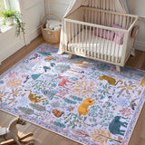 Covaba jungle animals area rug in muted plum, styled in a room setting, view 2