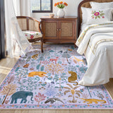 Covaba jungle animals area rug in muted plum, styled in a room setting, view 8