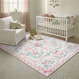 Covaba floral bows area rug in blush clay, styled in a room setting, view 3