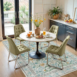 Covaba boho modern parisian garden floral area rug in stormy blue, styled in a room setting, view 7