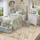Covaba boho modern parisian garden floral fall area rug in golden wheat, styled in a room setting, view 6