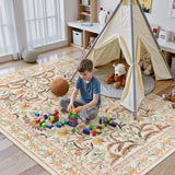 Covaba boho modern parisian garden floral fall area rug in golden wheat, styled in a room setting, view 7