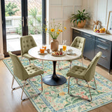 Covaba boho modern parisian garden floral area rug in fern green, styled in a room setting, view 7