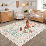 Covaba boho modern parisian garden floral area rug in blush clay, styled in a room setting, view 6