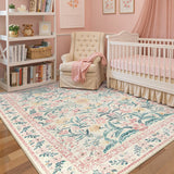 Covaba boho modern parisian garden floral area rug in blush clay, styled in a room setting, view 4