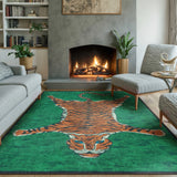 Covaba aesthetic tiger area rug in fern green, styled in a room setting, view 2