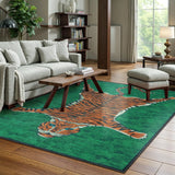 Covaba aesthetic tiger area rug in fern green, styled in a room setting, view 3