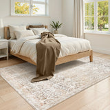 Covaba vintage sand area rug in warm beige, styled in a room setting, view 12