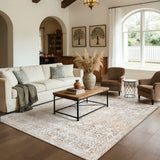 Covaba vintage sand area rug in warm beige, styled in a room setting, view 2