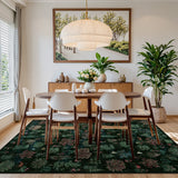 Covaba forest woodland deep area rug in fern green, styled in a room setting, view 7
