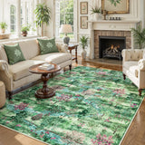 Covaba forest woodland area rug in fern green, styled in a room setting, view 6