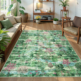 Covaba forest woodland area rug in fern green, styled in a room setting, view 5