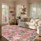Covaba forest woodland area rug in blush clay, styled in a room setting, view 5