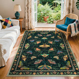 Covaba vintage botanical insect area rug in fern green, styled in a room setting, view 5