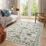 Covaba modern parisian insect area rug in warm beige, styled in a room setting, view 4