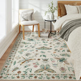 Covaba modern parisian insect area rug in warm beige, styled in a room setting, view 3