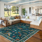 Covaba modern parisian insect area rug in fern green, styled in a room setting, view 4