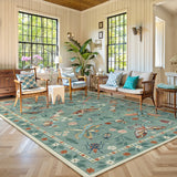 Covaba modern parisian insect area rug in sage mist, styled in a room setting, view 2