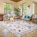 Covaba modern parisian insect area rug in soft blush, styled in a room setting