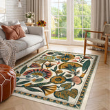 Covaba egyptian-inspired botanical area rug in ivory cream, styled in a room setting