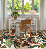 Covaba egyptian-inspired botanical area rug in ivory cream, styled in a room setting, view 5