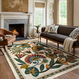 Covaba egyptian-inspired botanical area rug in ivory cream, styled in a room setting, view 2