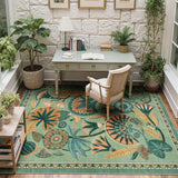 Covaba egyptian-inspired botanical area rug in fern green, styled in a room setting, view 2