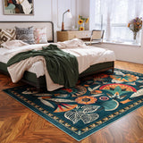 Covaba egyptian-inspired botanical area rug in teal haze, styled in a room setting, view 3