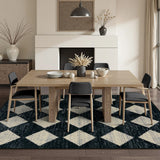 Covaba modern geometric diamond checkered area rug in ink black, styled in a room setting, view 13
