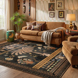 Covaba ancient egyptian revival cat area rug in ink black, styled in a room setting, view 2