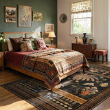 Covaba ancient egyptian revival cat area rug in ink black, styled in a room setting, view 3