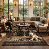 Covaba ancient egyptian revival cat area rug in ink black, styled in a room setting, view 7